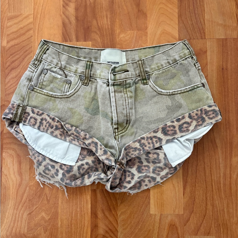 One Teaspoon Camo and Leopard Denim Shorts